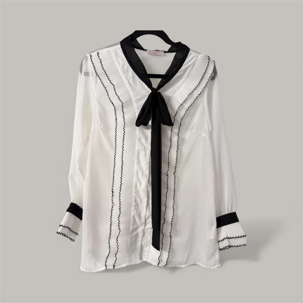 JJ’s Fairyland Coquette Tie‎ Neck Sheer Blouse Bow S